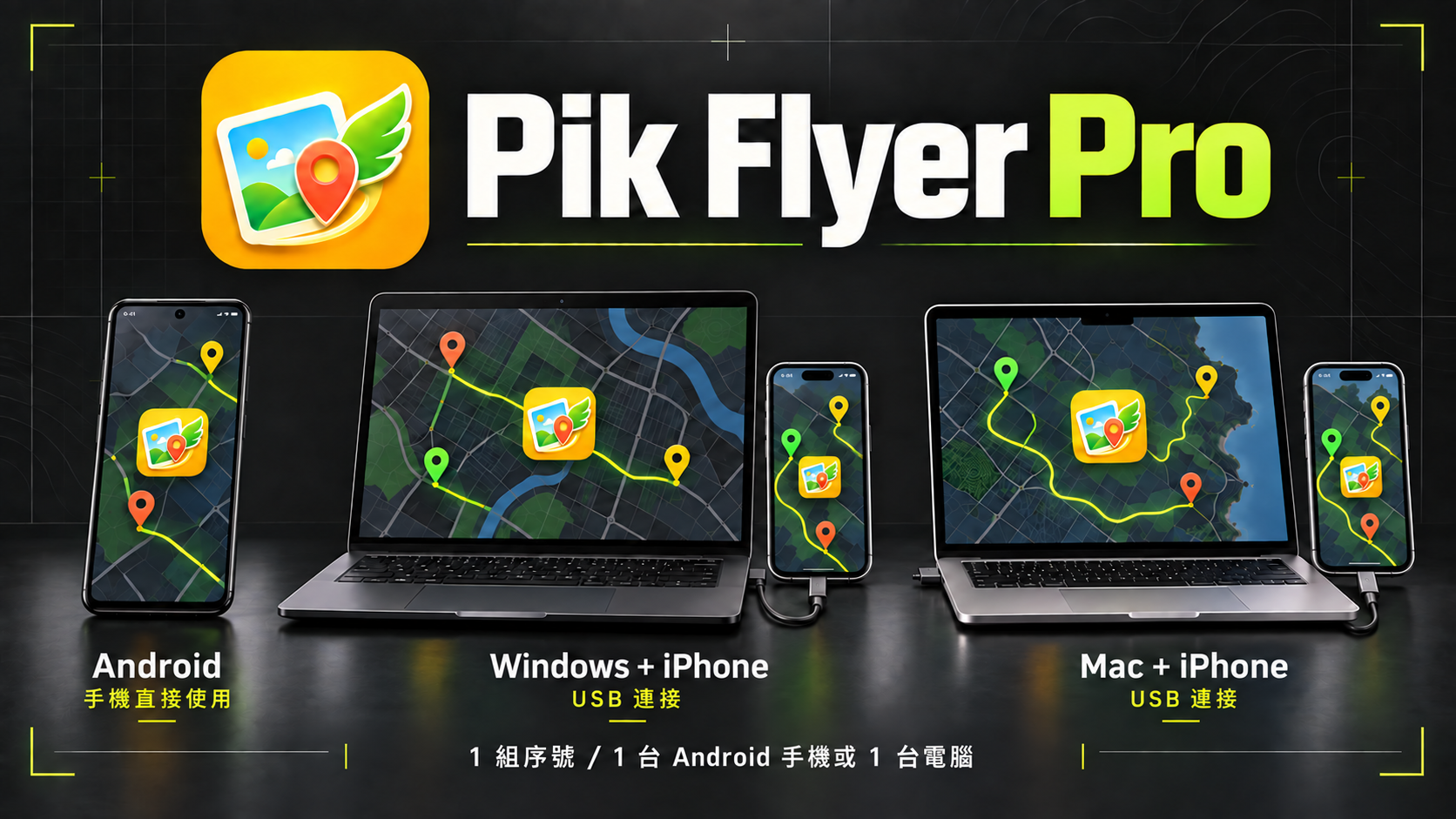 Pik Flyer Pro：Android 手機直接使用，Windows 與 Mac 透過 USB 控制 iPhone。